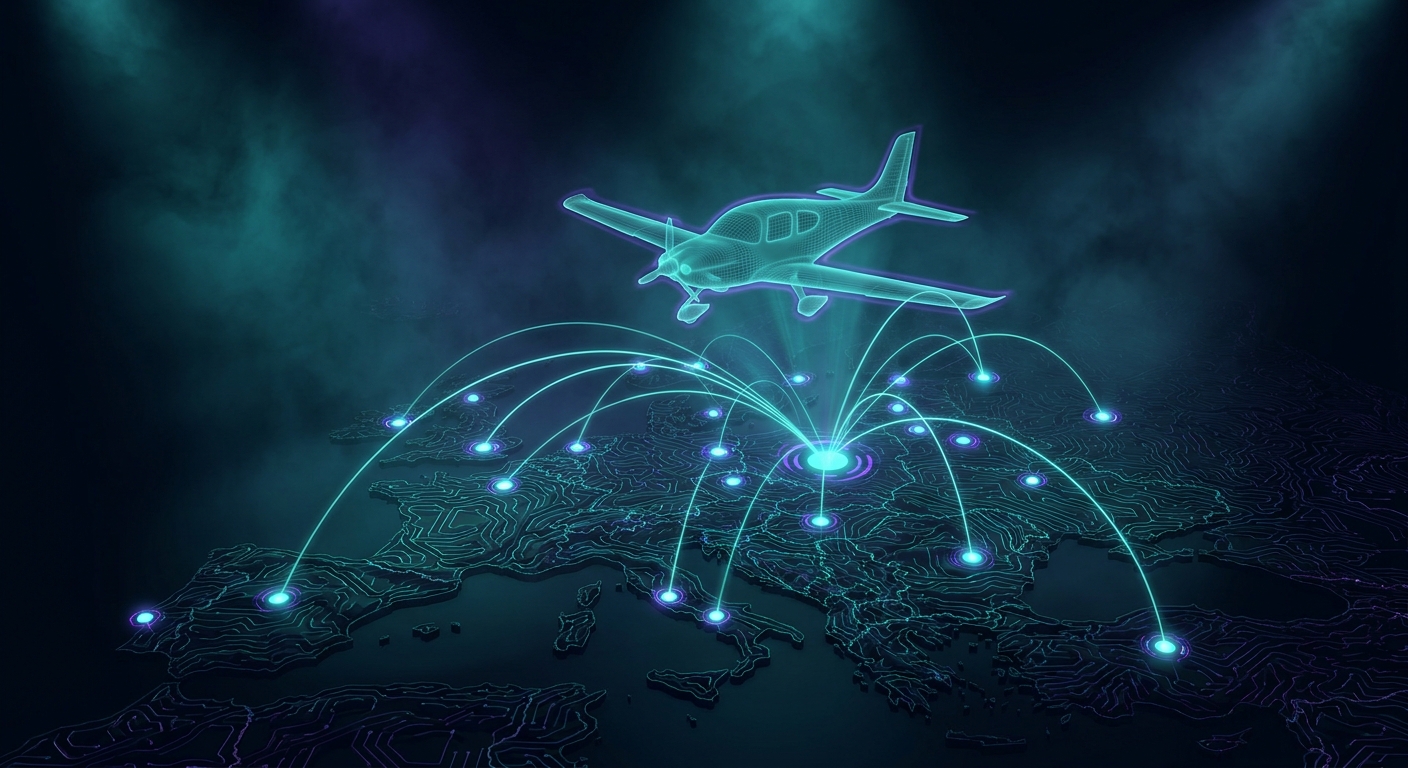 High-end market index concept — aircraft over Europe